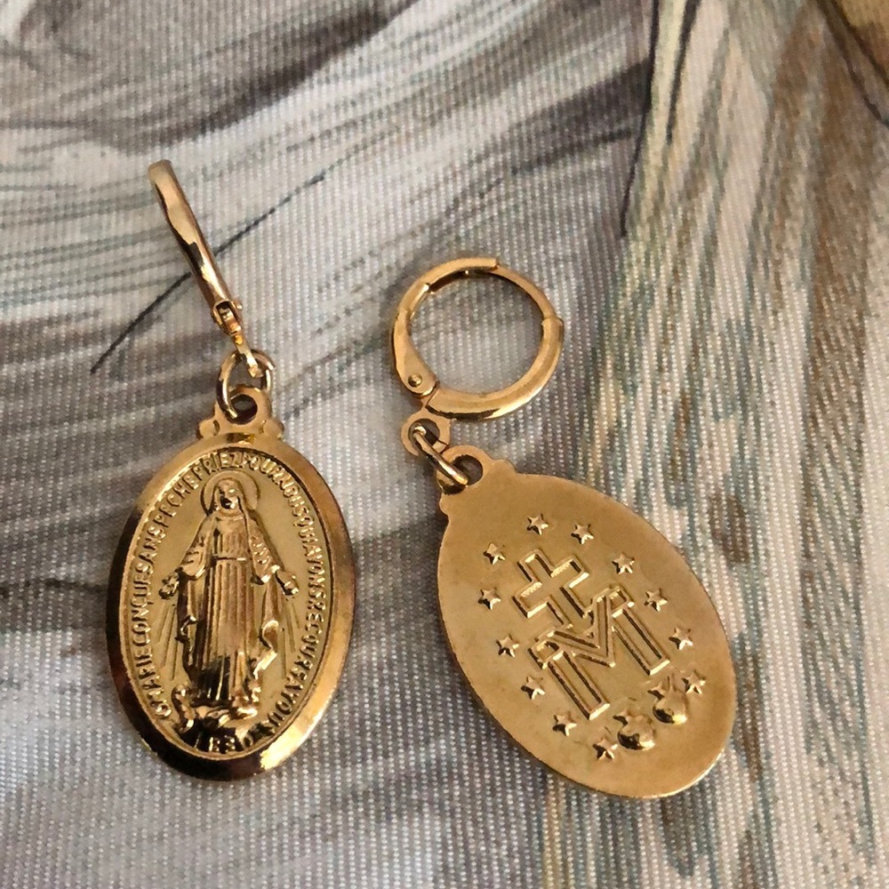 Miraculous Medal Dangle Earrings